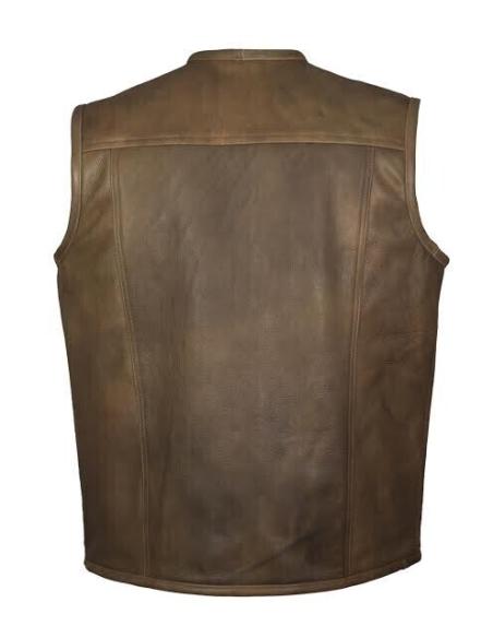 Acquista Gilet "Route" in Pelle Marrone di Prima Qualità a Prezzo Scontato
