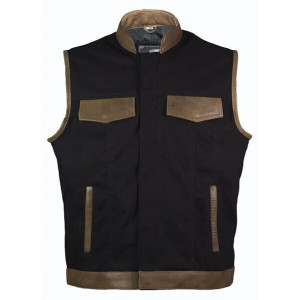"SOA" VEST FIRSH QUALITY DENIM AND LEATHER BROWN