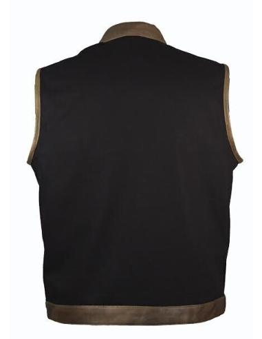 GILET SOA DENIM NOIR ET CUIR BRUN