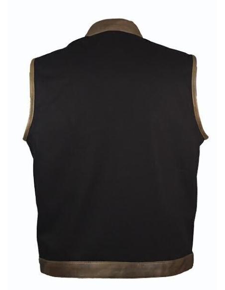 GILET SOA DENIM NOIR ET CUIR BRUN