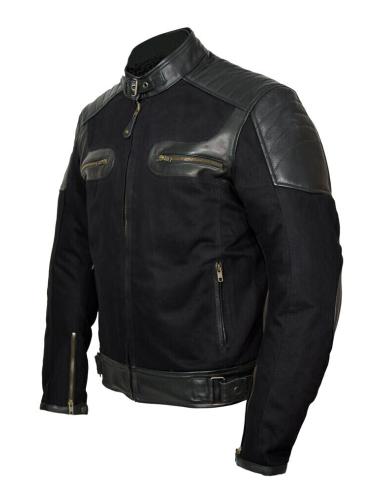VESTE "DAYTONA" EN DENIM NOIR ET CUIR TROIS COUCHES