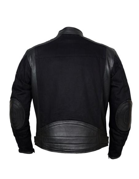 VESTE "DAYTONA" EN DENIM NOIR ET CUIR TROIS COUCHES
