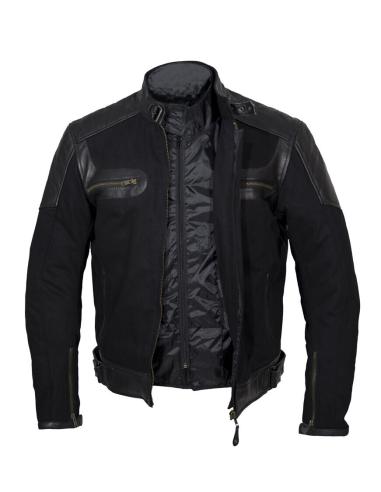 VESTE "DAYTONA" EN DENIM NOIR ET CUIR TROIS COUCHES