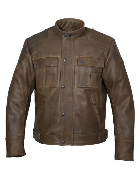 VESTE "FIFTY-EIGHT" EN CUIR CAMEL AVEC PROTECTION