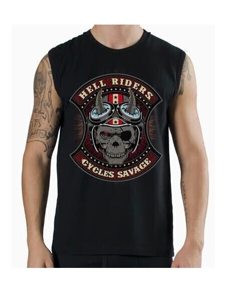 T-SHIRT NOIR SANS MANCHES "HELL RIDERS".