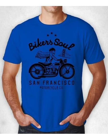 SHORT SLEEVE BLUE T-SHIRT "BIKER SOUL BLACK".