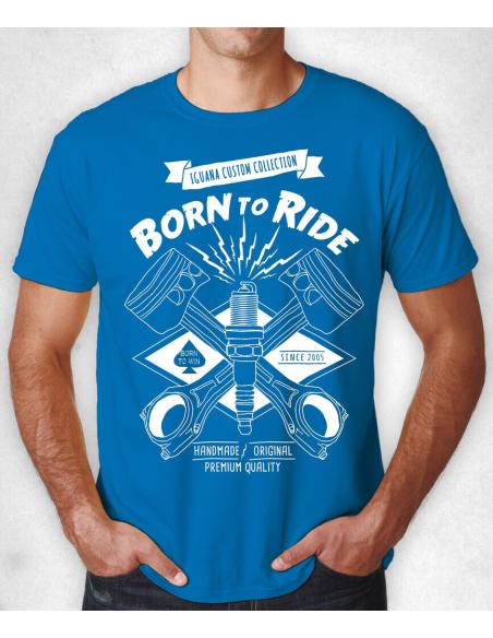 CAMISETA DE MANGA CURTA "NASCIDO PARA MONTAR AZUL" IGUANA CUSTOM COLETAR