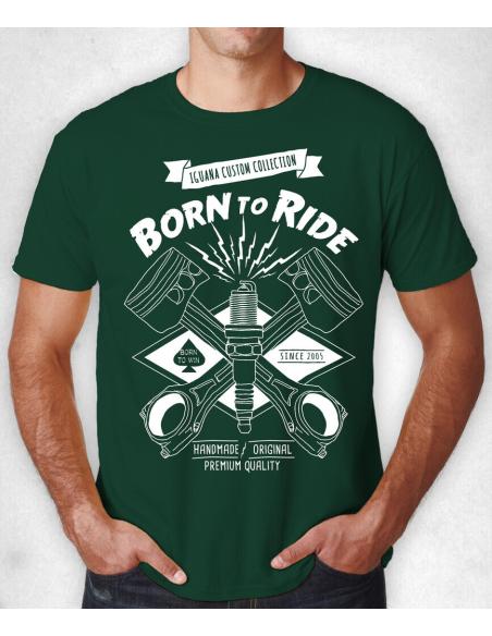 CAMISETA DE MANGA CURTA "NASCIDO PARA MONTAR VERDE" IGUANA CUSTOM COLETAR