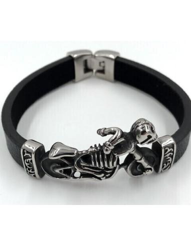 STAINLESS STEEL AND RUBBER BRACELET MOTO SKULL
