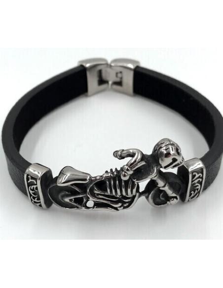 AÇO PULSEIRA E CRÂNIO MOTO DE BORRACHA