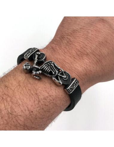 AÇO PULSEIRA E CRÂNIO MOTO DE BORRACHA