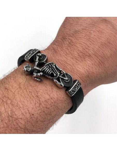 STAINLESS STEEL AND RUBBER BRACELET MOTO SKULL