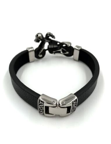 STAINLESS STEEL AND RUBBER BRACELET MOTO SKULL