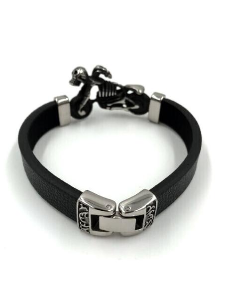 STAINLESS STEEL AND RUBBER BRACELET MOTO SKULL