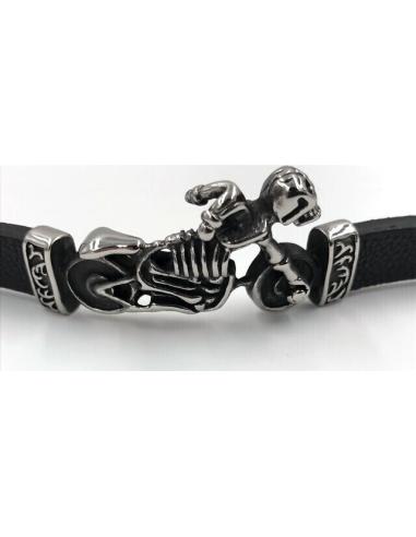 STAINLESS STEEL AND RUBBER BRACELET MOTO SKULL