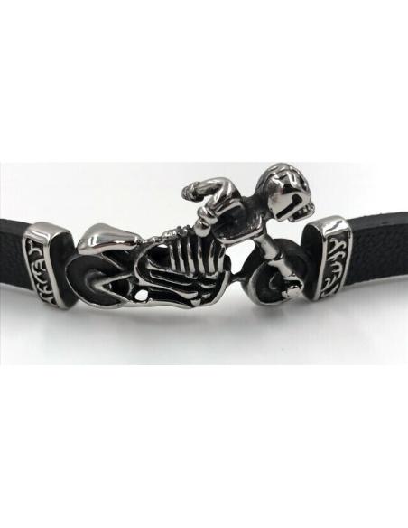 STAINLESS STEEL AND RUBBER BRACELET MOTO SKULL