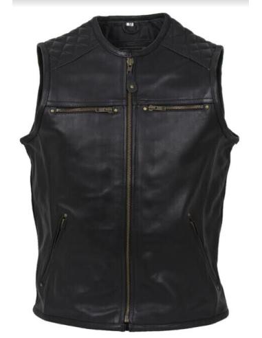 GILET "VILLAIN" EN CUIR NOIR DE PREMIÈRE QUALITÉ