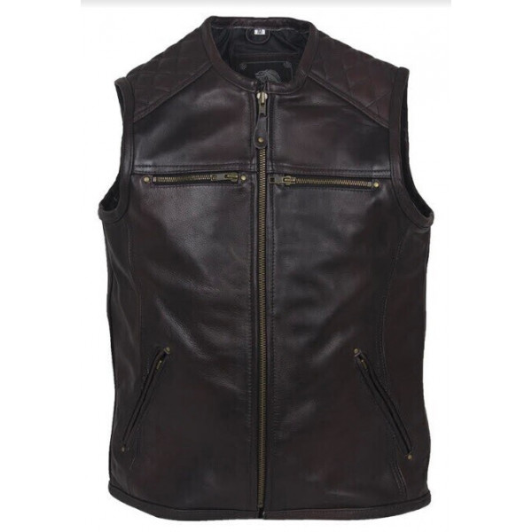 "VILLAIN" VEST FIRST QUALITY DARK BROWN LEATHER