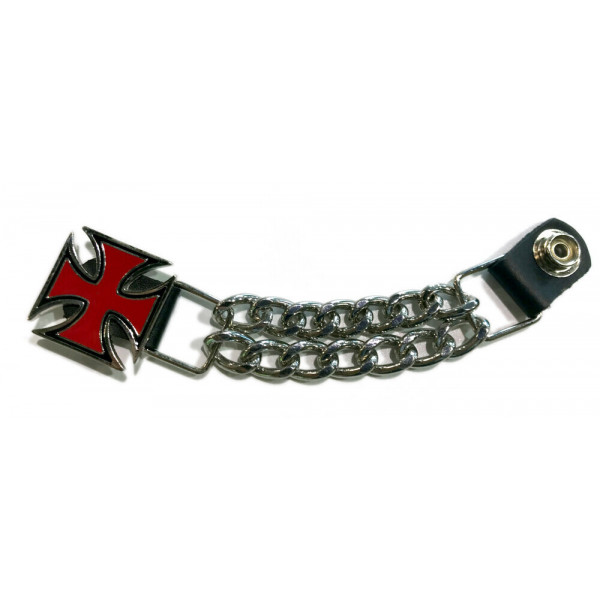RED AND BLACK CROSS VEST EXTENDER WITH CHROME CHAIN