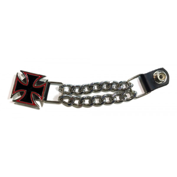 BLACK AND RED CROSS VEST EXTENDER WITH CHROME CHAIN