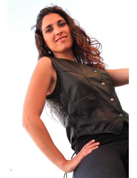 Chaleco Femenino Piel Nappa Suave Con Cordones
