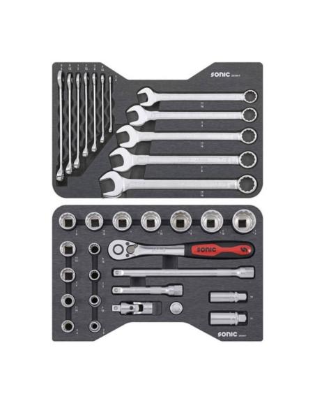 MALETA DE FERRAMENTAS SONIC COMBINADO DE 34 PEÇAS COM CHAVES E VASOS 1/2" - MEDIDAS US/SAE