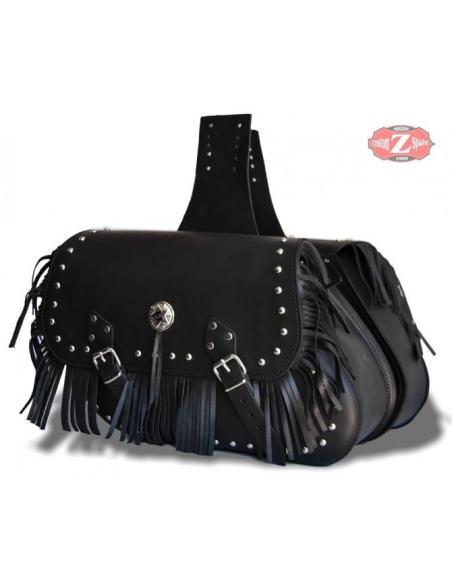 TORELO BLACK LEATHER SADDLEBAGS WITH FRINGES