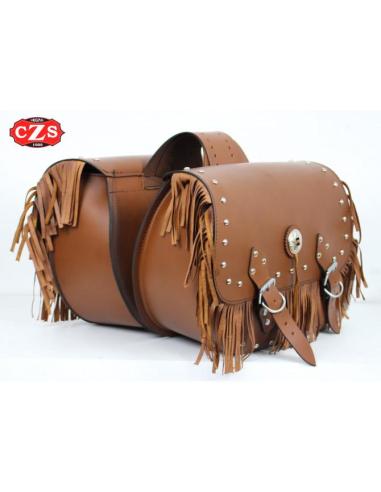 TORELO BROWN LEATHER SADDLEBAGS WITH FRINGES
