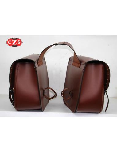 ALFORJAS DE COURO RIFLE MARRONS CLÁSSICAS COM TACHAS