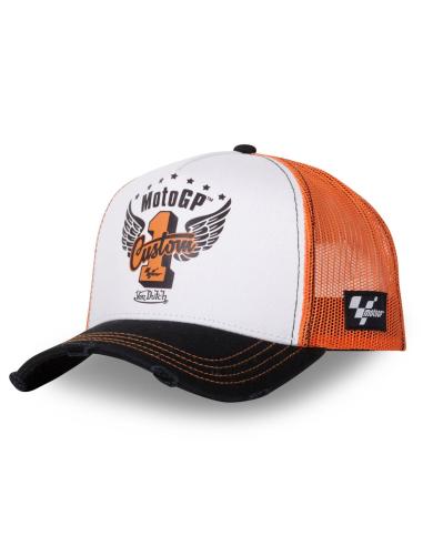 BONÉ VON DUTCH BRANCO/LARANJA/PRETO TRUCKER SNAPBACK EFEITO DESGASTADO MOTO GP X VON DUTCH
