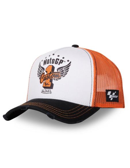 Acquista Cappellino Von Dutch Bianco/Arancione/Nero Trucker Snapback Effetto Invecchiato Moto GP X Von Dutch a prezzo scontato