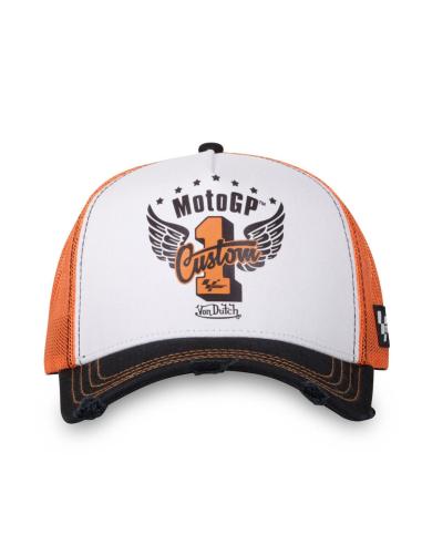 BONÉ VON DUTCH BRANCO/LARANJA/PRETO TRUCKER SNAPBACK EFEITO DESGASTADO MOTO GP X VON DUTCH