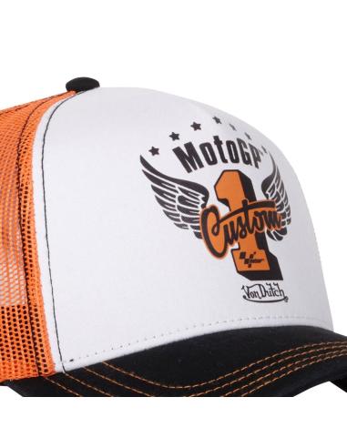 Acquista Cappellino Von Dutch Bianco/Arancione/Nero Trucker Snapback Effetto Invecchiato Moto GP X Von Dutch a prezzo scontato