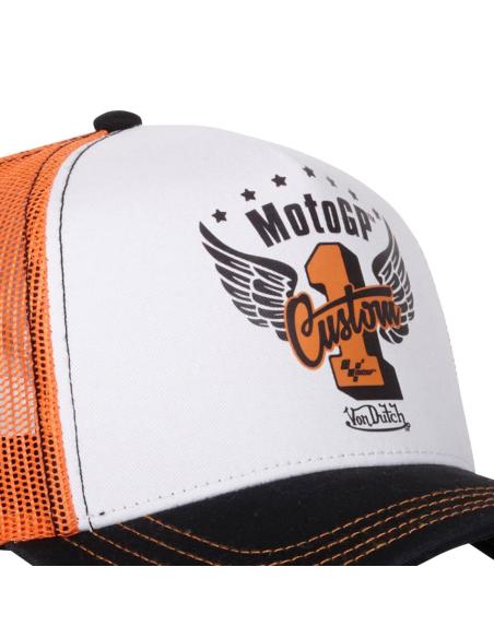 BONÉ VON DUTCH BRANCO/LARANJA/PRETO TRUCKER SNAPBACK EFEITO DESGASTADO MOTO GP X VON DUTCH