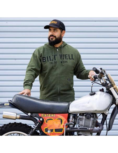 BILTWELL STENCIL ZIP HOODIE GREEN