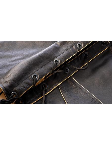 GILET EN CUIR DE BISON VIEILLI AVEC LACETS LATÉRAUX SKULL & BONES