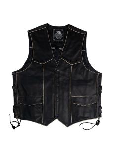 Comprare Gilet Invecchiato In Pelle Di Bufalo Con Lacci Laterali Skull & Bones a prezzo scontato 2