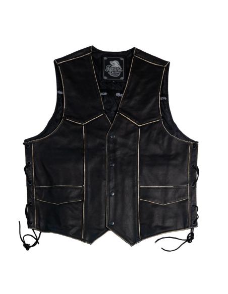 Comprare Gilet Invecchiato In Pelle Di Bufalo Con Lacci Laterali Skull & Bones a prezzo scontato