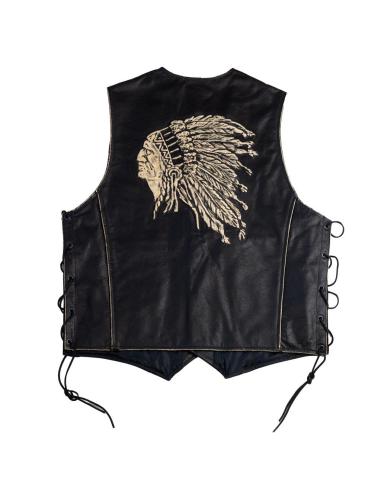 GILET EN CUIR DE BISON VIEILLI AVEC LACETS LATÉRAUX INDIAN CHIEF