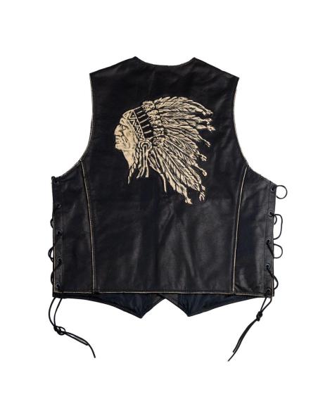 AGED BUFFALO LEATHER VEST WITH SIDE LACES INDIAN CHIEF