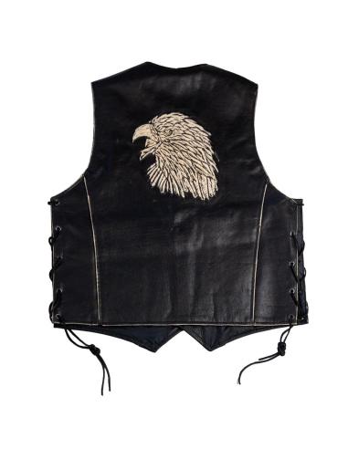 GILET EN CUIR DE BISON VIEILLI AVEC LACETS LATÉRAUX EAGLE HEAD