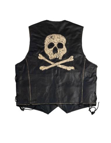 Comprare Gilet Invecchiato In Pelle Di Bufalo Con Lacci Laterali Skull & Bones a prezzo scontato