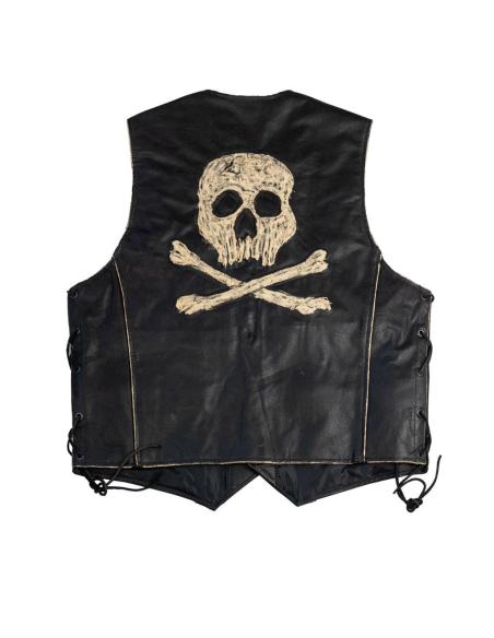 GILET EN CUIR DE BISON VIEILLI AVEC LACETS LATÉRAUX SKULL & BONES