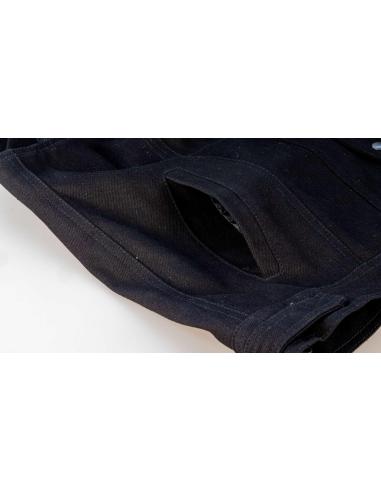 COLETE MOTOCICLISTA DE JEANS PRETO COM GOLA