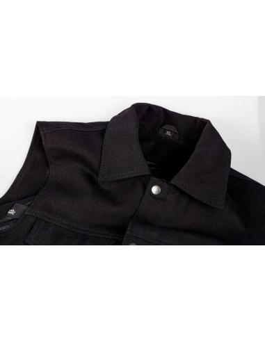 BLACK DENIM MOTORCYCLE VEST WITH COLLAR BY ICC