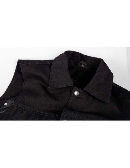 BLACK DENIM MOTORCYCLE VEST WITH COLLAR BY ICC