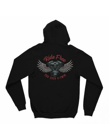 MOLETOM PRETO RIDE FREE FOR EVER V-TWIN