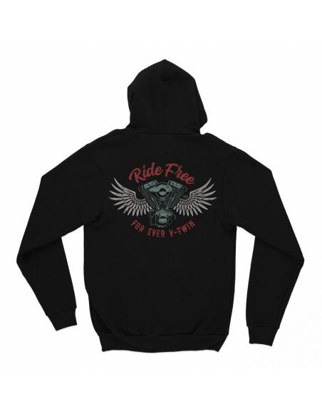 Acquista Felpa Nera con Cappuccio Ride Free For Ever V-Twin a prezzo scontato