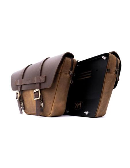 CONJUNTO DE 2 ALFORJAS DE COURO MARROM TABACO WINGMAN DA TRIP MACHINE PARA ROYAL ENFIELD TWINS
