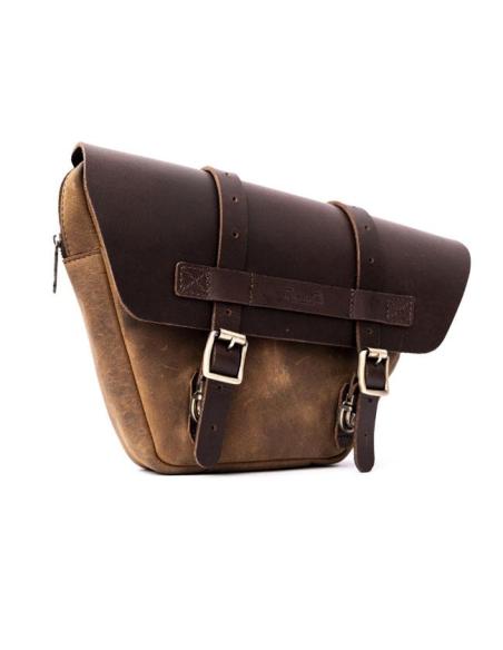 SET OF 2 TOBACCO BROWN LEATHER SADDLEBAGS WINGMAN BY TRIP MACHINE FOR ROYAL ENFIELD TWINS